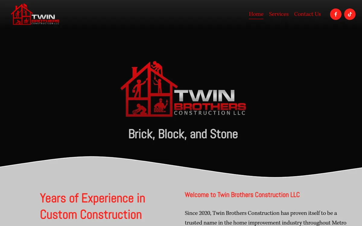 Twin Brothers Construction's previous website, a generic template layout